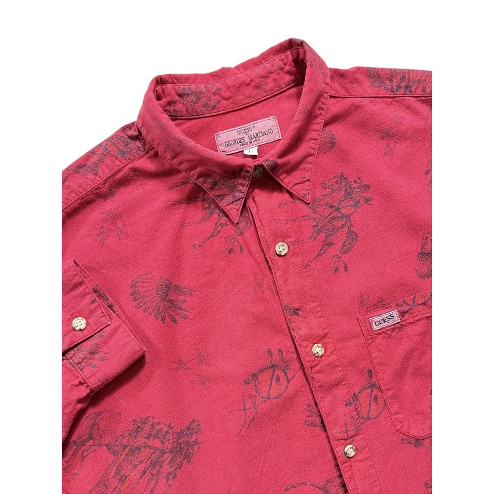 GUESS Georges Marciano Mens VTG Made In USA Button-up Native Shirt Sz L Red 1357